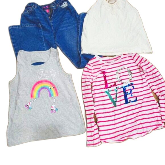 Bundle of 4 Girl’s Clothes Size 14 – 3 T-Shirts & Blue Jeans Pants | Kids Casual - Picture 1 of 9